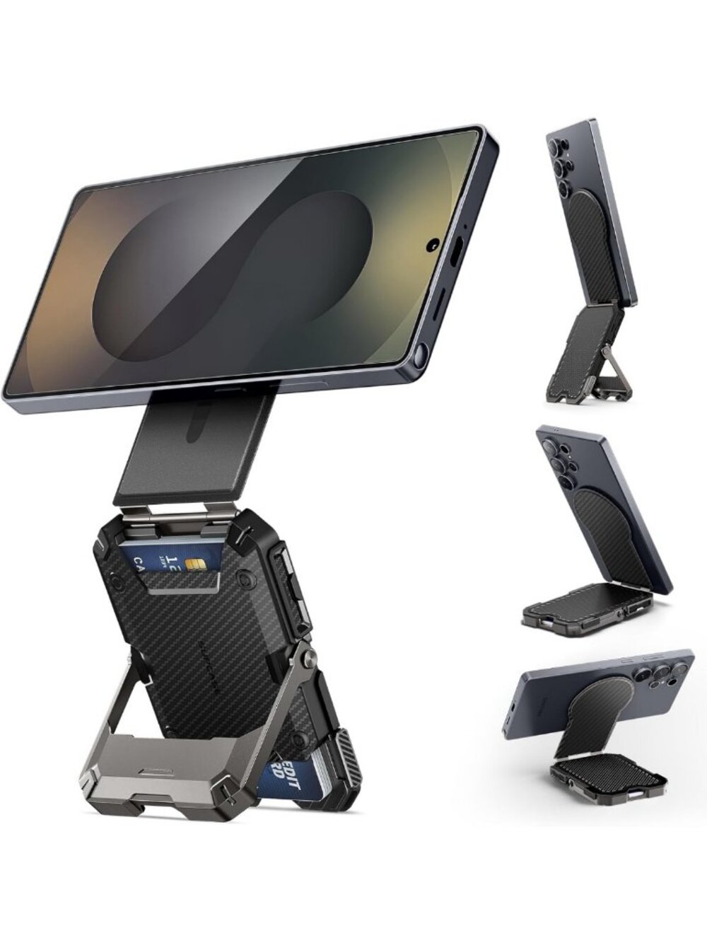 MagSafe Wallet with Adjustable Stand, 5-Card Holder, Carbon Fiber Design